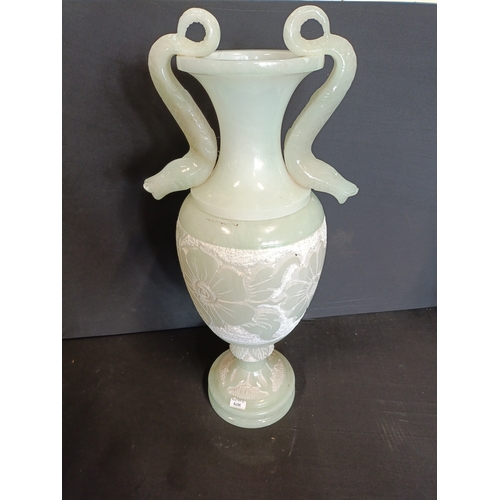 110 - Very Large Alabaster lamp with serpentine detail, approximately 56cm tall with removable top. This i... 