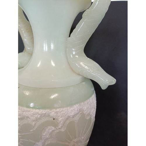 110 - Very Large Alabaster lamp with serpentine detail, approximately 56cm tall with removable top. This i... 