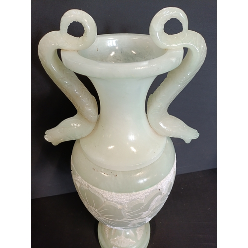 110 - Very Large Alabaster lamp with serpentine detail, approximately 56cm tall with removable top. This i... 