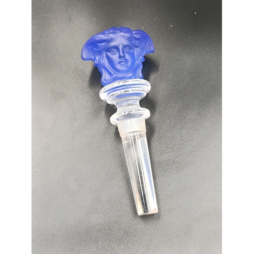 118 - Rosenthal Crystal Versace blue Wine Bottle Stopper with Medusa head