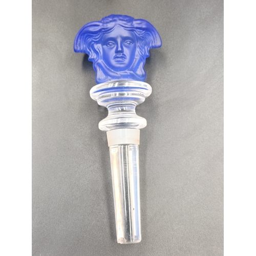 118 - Rosenthal Crystal Versace blue Wine Bottle Stopper with Medusa head