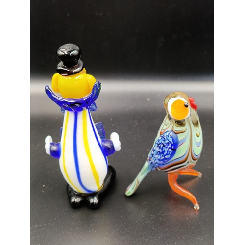 119 - Murano style hand blown glass clown and bird approximately 10.5cm and 7cm tall respectively.