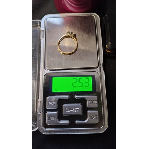 22 - 9ct gold and diamond ring (one stone missing). Size approx M/N, Weight approx 2.53g