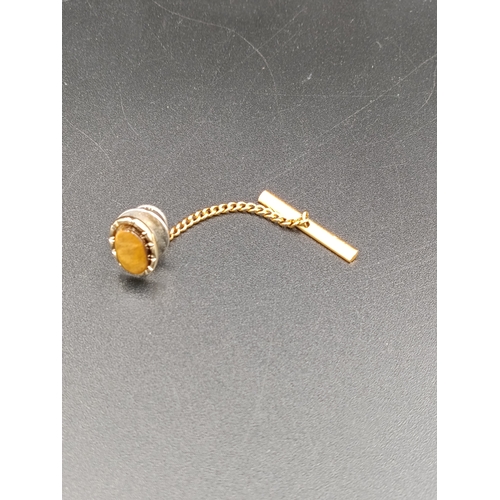 2 - Vintage Tigers Eye Tie Pin on Gold Tone chain.