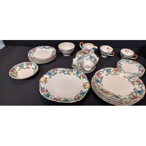 19 - Royal Cauldon 31 x piece dining set including cups and saucers, side plates, bowl, dish, plates