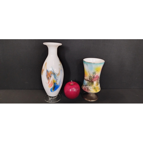 21 - Two items including a Dalian Snowflake vase measures approx H 24 x W 8 cm . And a pedestal style dec... 