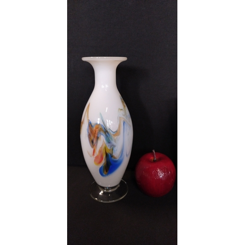 21 - Two items including a Dalian Snowflake vase measures approx H 24 x W 8 cm . And a pedestal style dec... 