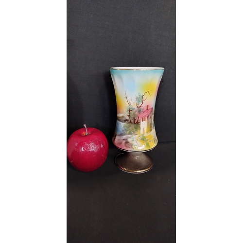 21 - Two items including a Dalian Snowflake vase measures approx H 24 x W 8 cm . And a pedestal style dec... 