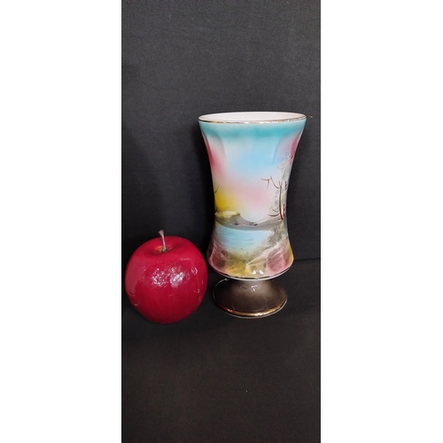 21 - Two items including a Dalian Snowflake vase measures approx H 24 x W 8 cm . And a pedestal style dec... 