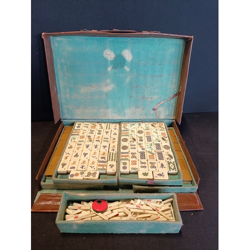 32 - Vintage Chinese bone and bamboo Mahjong set in a case with five lift out trays