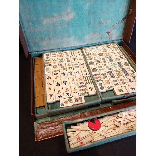 32 - Vintage Chinese bone and bamboo Mahjong set in a case with five lift out trays