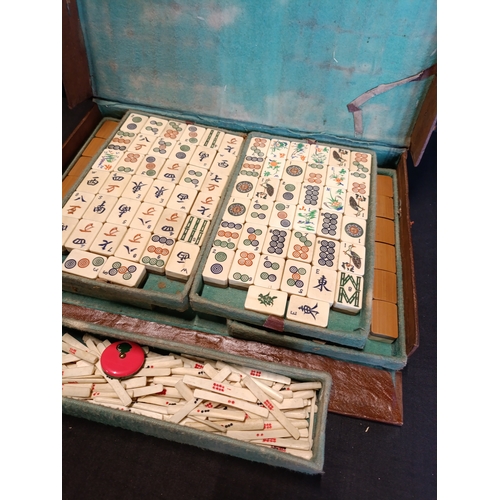 32 - Vintage Chinese bone and bamboo Mahjong set in a case with five lift out trays