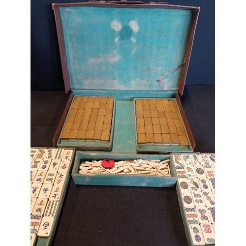 32 - Vintage Chinese bone and bamboo Mahjong set in a case with five lift out trays