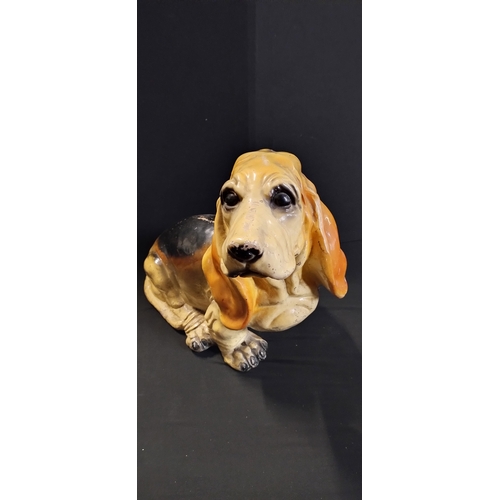 38 - Resin sculpture of a basset hound with king written to the base measures approx H 34 x D 27 x W 49