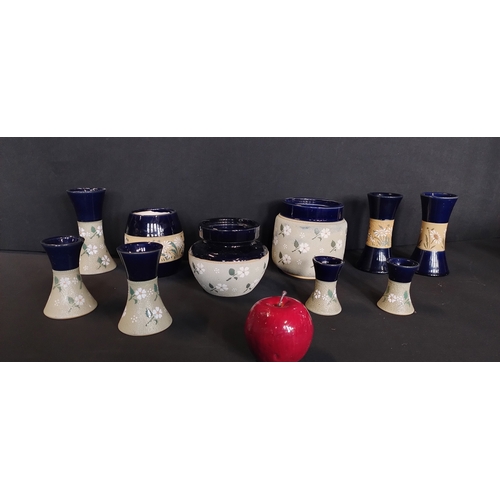 39 - Collection of 10 x vintage Lovatte Langley ware pottery items including candle holders & pots