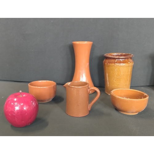 42 - Collection of vintage brown textured Lovatte Langley ware pottery including jugs, bowls, and other i... 