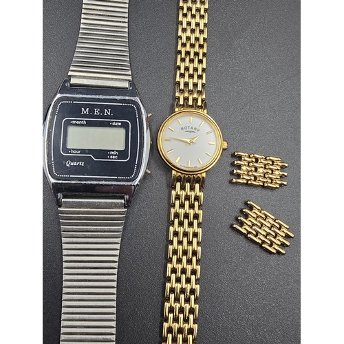 43 - Mens vintage stainless steel MEN digital watch and a ladies Rotary watch with addition links