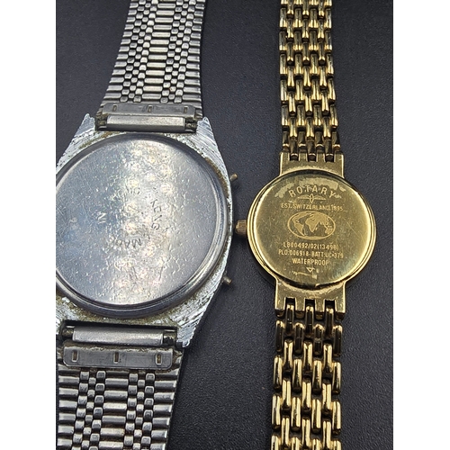 43 - Mens vintage stainless steel MEN digital watch and a ladies Rotary watch with addition links