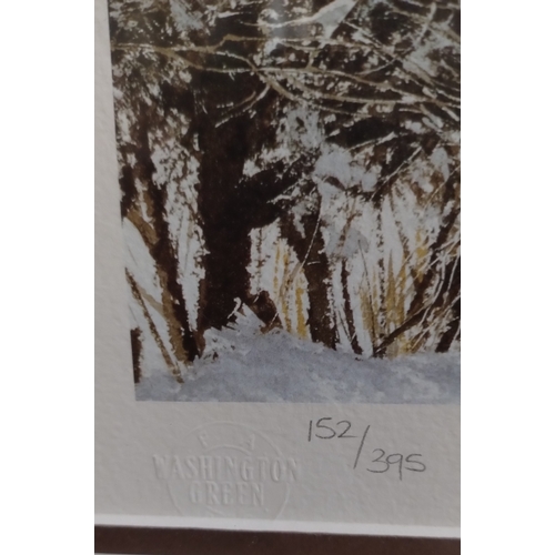 47 - Signed Limited edition print of a country side winter scene numbered 152/395 by Alan Ingham. Measure... 