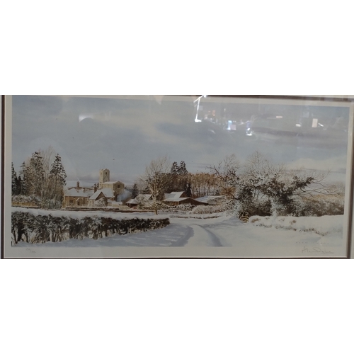 47 - Signed Limited edition print of a country side winter scene numbered 152/395 by Alan Ingham. Measure... 