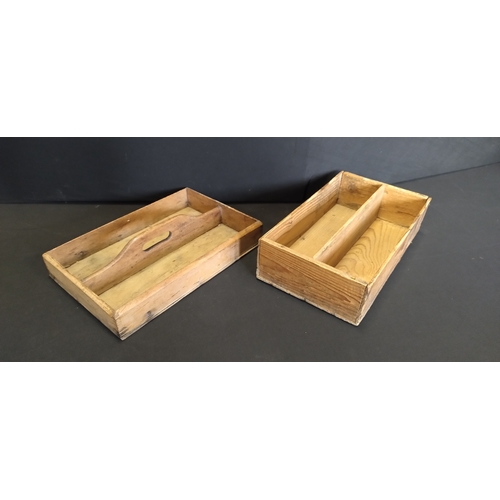 49 - Two  wooden trays with dividers, one with a handle, measures approx H 5 x W 19.5 x D 29 cm.one measu... 