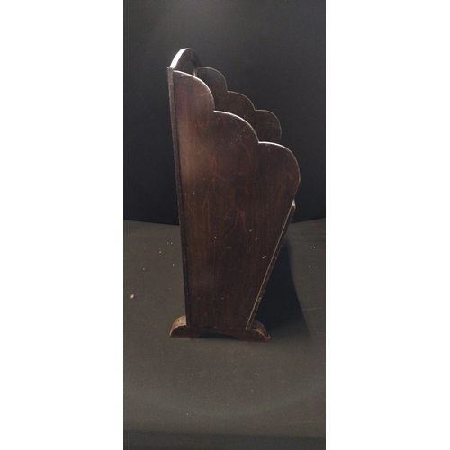 456 - Vintage wooden 2 slot magazine rack with design on front