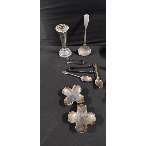 40 - Lot Various silver plated items including condiment set, trinket dishes, flower Posey's, sugar nips ... 