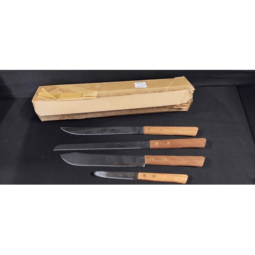 59 - Lewis Rose &Co canteen of knives and forks, and a set of kitchen knives with wood handles