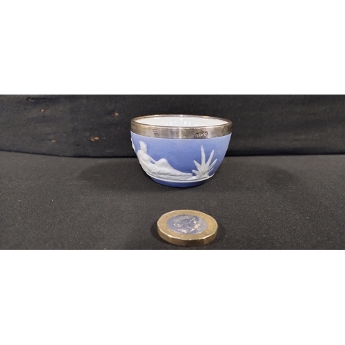 6 - Wedgwood pale blue jasperware sterling silver topped trinket dish and a sterling silver-topped porce... 