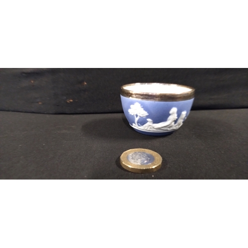 6 - Wedgwood pale blue jasperware sterling silver topped trinket dish and a sterling silver-topped porce... 