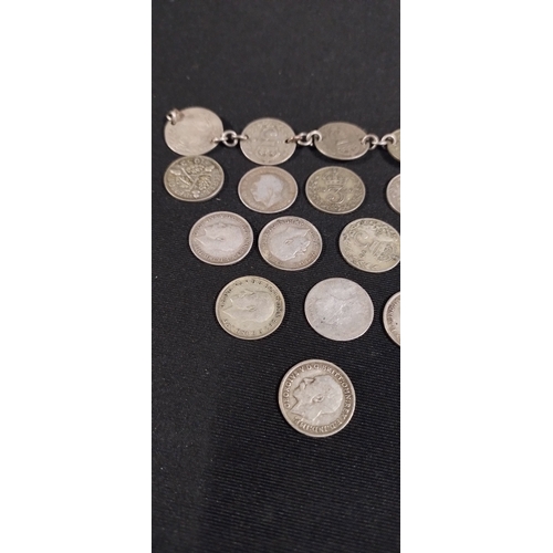 10 - 24 sterling silver coins with a coin bracelet.