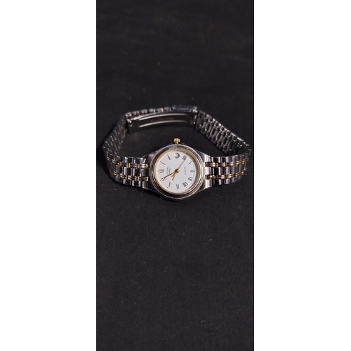 13 - Ladies Rotary watch with date window and two tone metal strap and spare strap parts