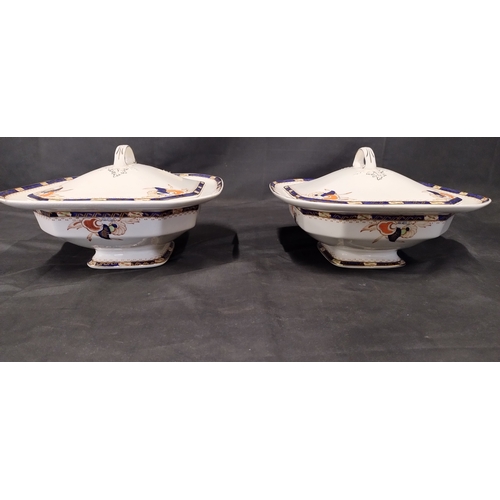 161 - Two Wood and Sons Woodware decorated tureens with lids