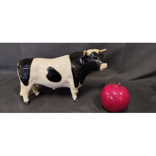 171 - 3 porcelain farm animals black and white bull, Hereford bull and pig