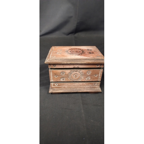 176 - 3 various wooden boxes, marquetry plain and Engraved with copper