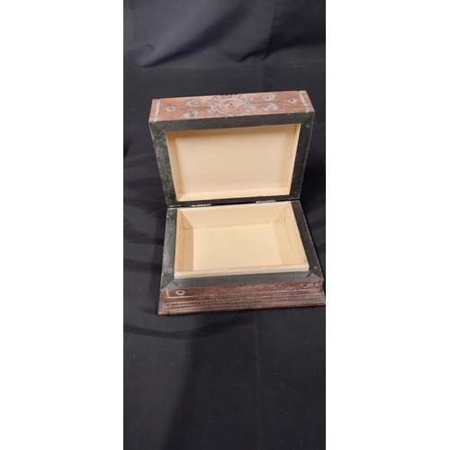 176 - 3 various wooden boxes, marquetry plain and Engraved with copper