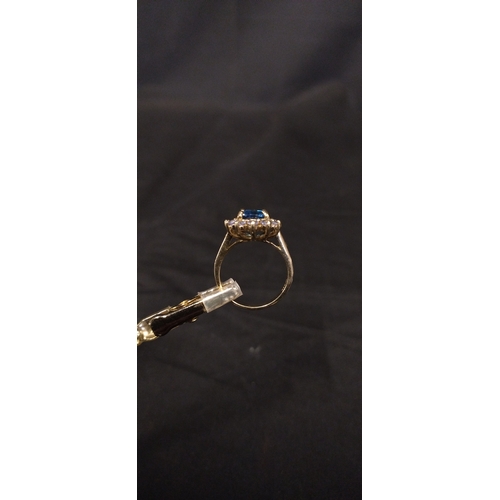 14 - 9ct gold ring with Swiss blue topaz stone and surrounded by tanzanite with yellow Beryl on the shoul... 