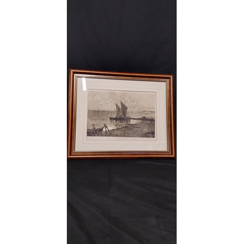 178 - Framed picture of Imperial. A. Clément.Paris titled Low Tide. Measures approx H 38 x W 49