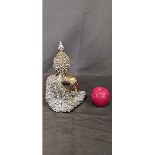 21 - Gold and silver mirrored Buddha. Measures approx H 24.5 X W 18 x D 12 cm