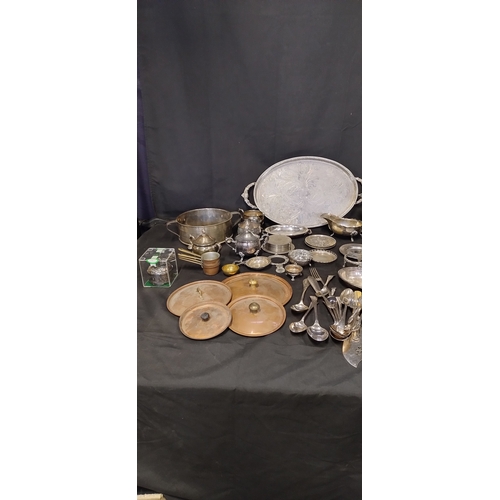 31 - Large quantity of various brass, copper and white metal items including teapot's, sugar bowls, pan l... 