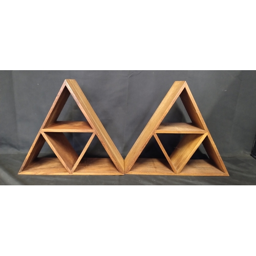 33 - Two triangular display shelving units. Measure approx H 34.5 x W 39 x D 13 cm