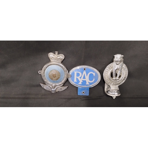 55 - Three vintage car logo badges includes RAC, Automobile association of Bengal and The Royal Automobil... 