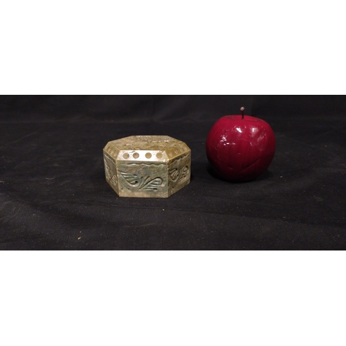 65 - Hinged Soapstone trinket box with hinged lid and carving of a elephant