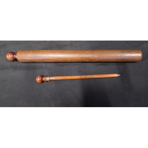 106 - Scroll and pencil souvenir of Keswick and a vintage barber duster