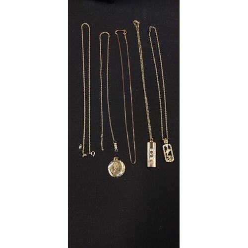 3 - A selection of six gold plated chains and pendants