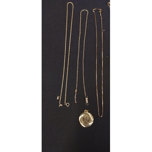 3 - A selection of six gold plated chains and pendants