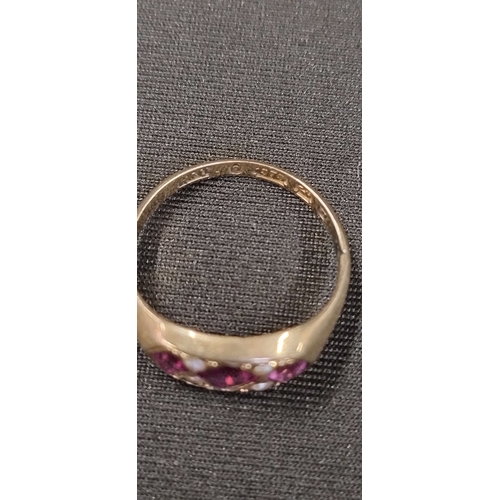 12 - Victorian 9ct gold pink Garnet and pearl ring. Size M/N. Weight approx 2.20g