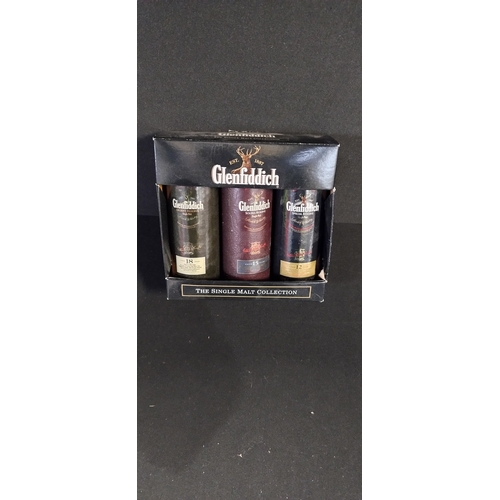 156 - Boxed 3 x 50 ml bottles of Glenfiddich Whiskey 12,15 and 18 years bottles