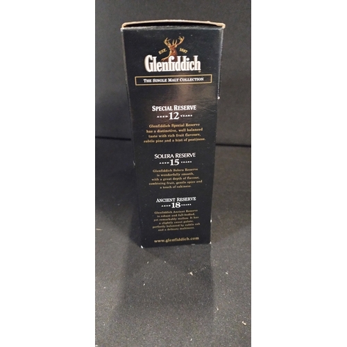 156 - Boxed 3 x 50 ml bottles of Glenfiddich Whiskey 12,15 and 18 years bottles