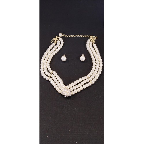 160 - Two faux pearl necklaces and earrings and a sterling silver necklace with pendant